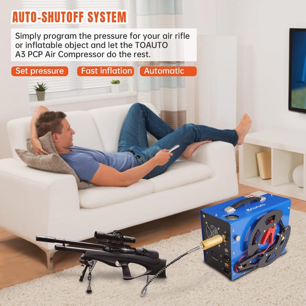 TOAUTO A3 PCP Air Compressor - Portable Vertical Design with Auto-Stop | 4500Psi, 110V AC/12V Battery