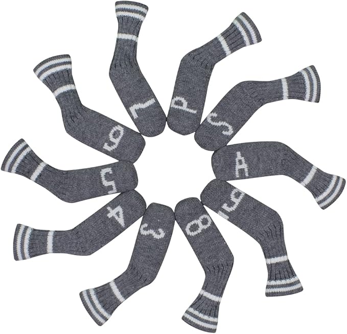 Scott Edward 1/7/10 Pcs Knitted Golf Club Head Covers for Irons Wedge Cuteness and Basically Socks Shape Washable Golf Club Head Protector on Classic Stripes Style，Double Sided Customization