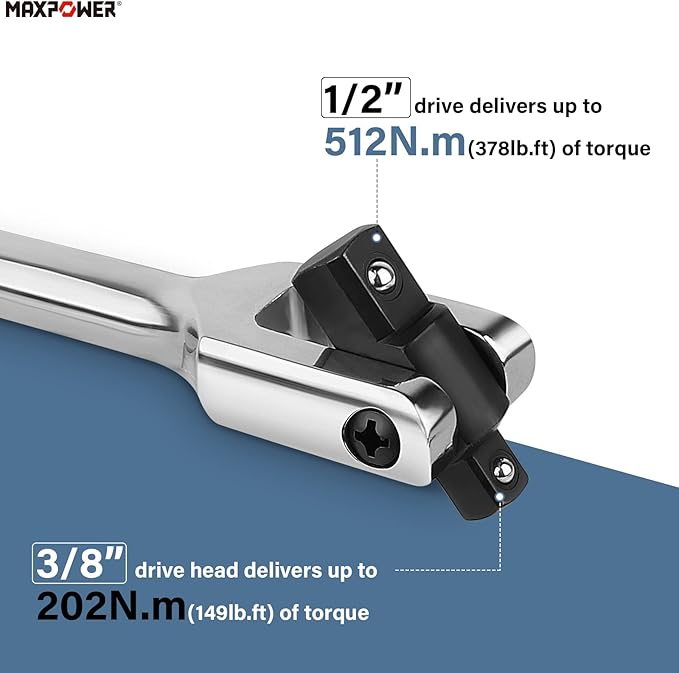 MAXPOWER 3Pcs Breaker Bar Set, Included 15 inch and 18 inch Breaker Bar with Dual Drive 1/2" and 3/8", 1/2" drive Short Bar 10"