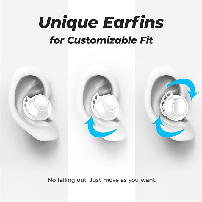 Tribit FlyBuds 3 Wireless Earbuds, 110H Playtime Bluetooth Headphones | IPX8 Waterproof, BT5.3, Deep Bass Sound Earphones, Custom EQ, Charging Case, Light Weight in-Ear Buds, Built-in Mic, White