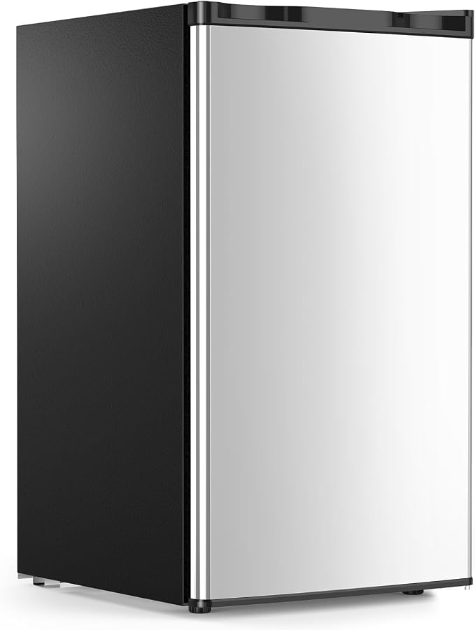 COWSAR 3.2 Cu.Ft Mini Fridge with Freezer for Bedroom Dorm, Silver | Single Reversible Door, 7 Temperature Settings, Energy Saving, 2 Removable Glass Shelves, Small Refrigerator for Apartment