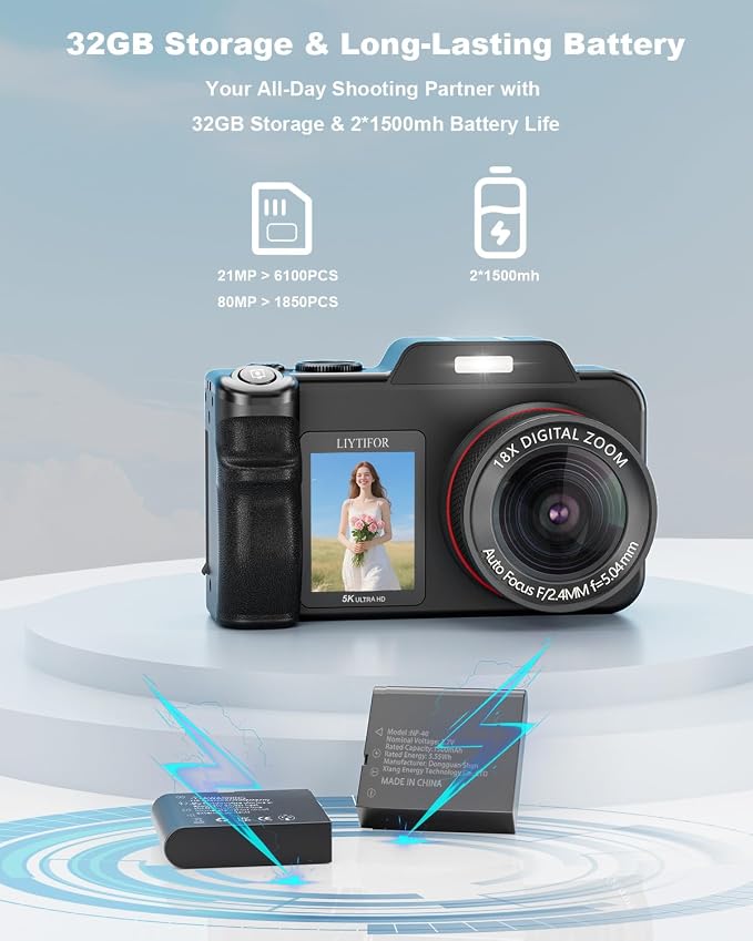 5K-Digital-Cameras for Photography: 2026 Upgrade 80MP 3.5"+2" Dual Screen for