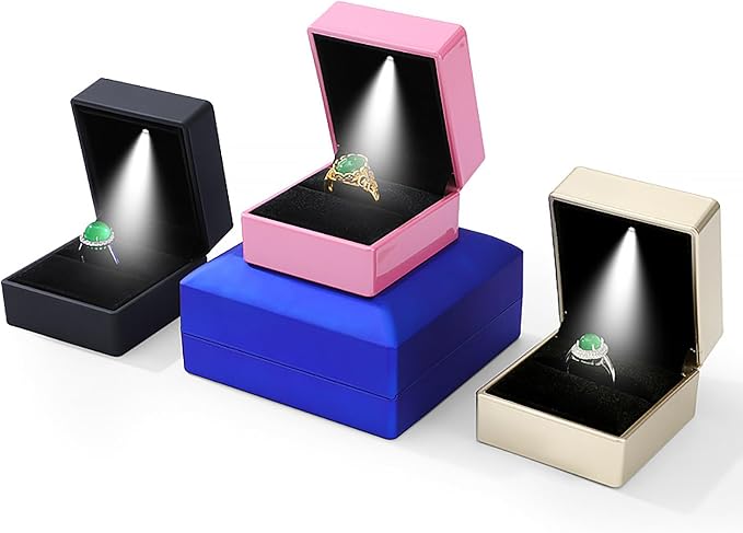 Ring Box Square Shaped LED Light Engagement Ring Boxes Jewelry Gift Box