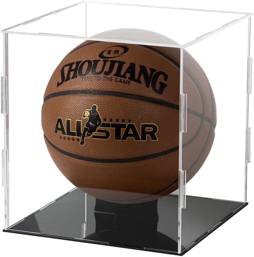 Skiennix Basketball Display Case - Clear Acrylic Cube with Black Stand for Sports Protection