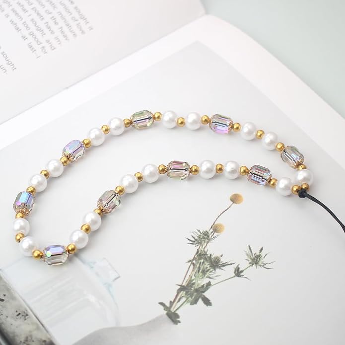 CMVFYL Beaded Camera Wrist Strap, Cute Phone Charms Strap, Pearl Bracelet Wrist