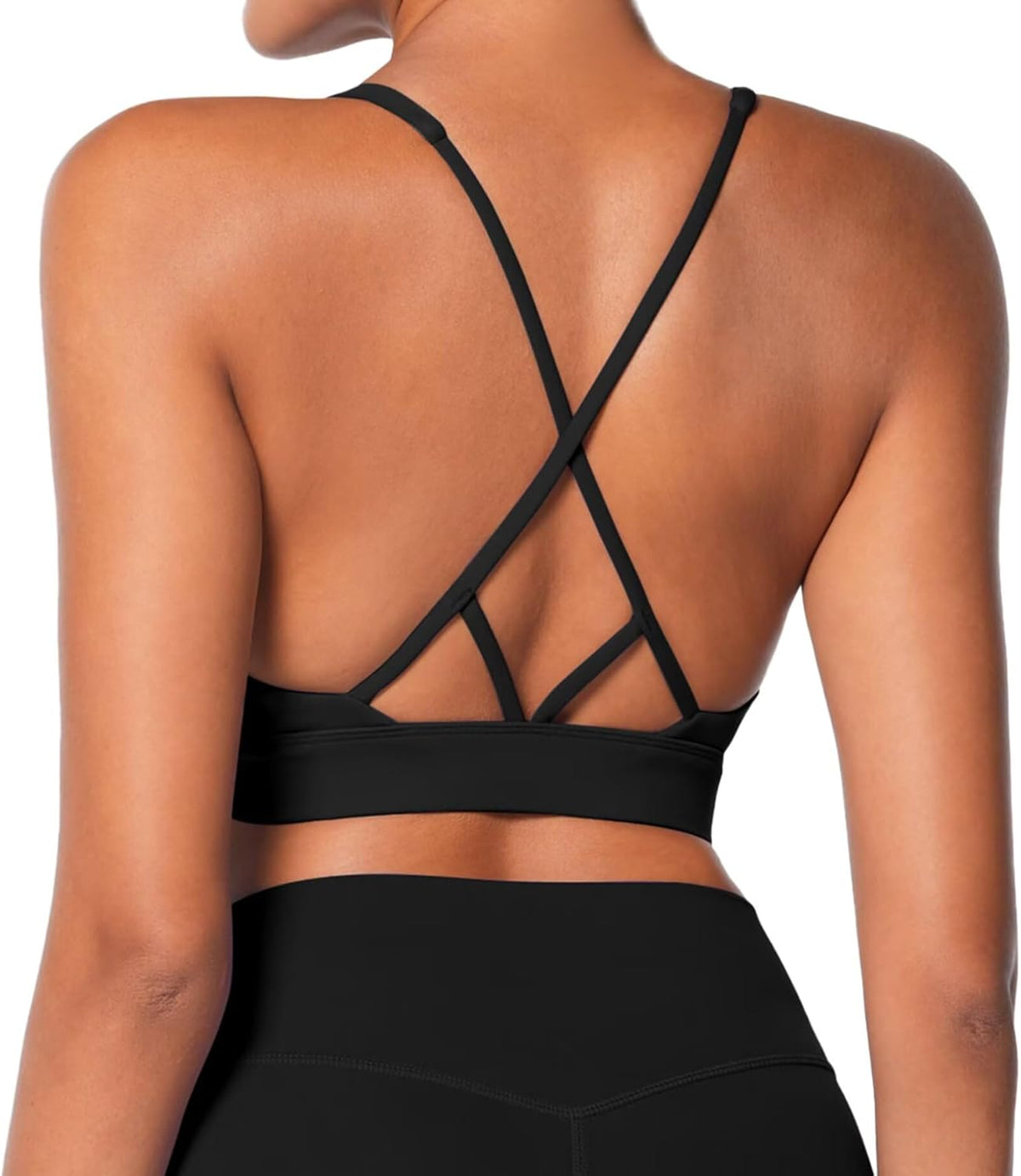Sunzel V Neck Strappy Sports Bra - Criss Cross Back Yoga Top with Removable Cups | Padded for Comfort