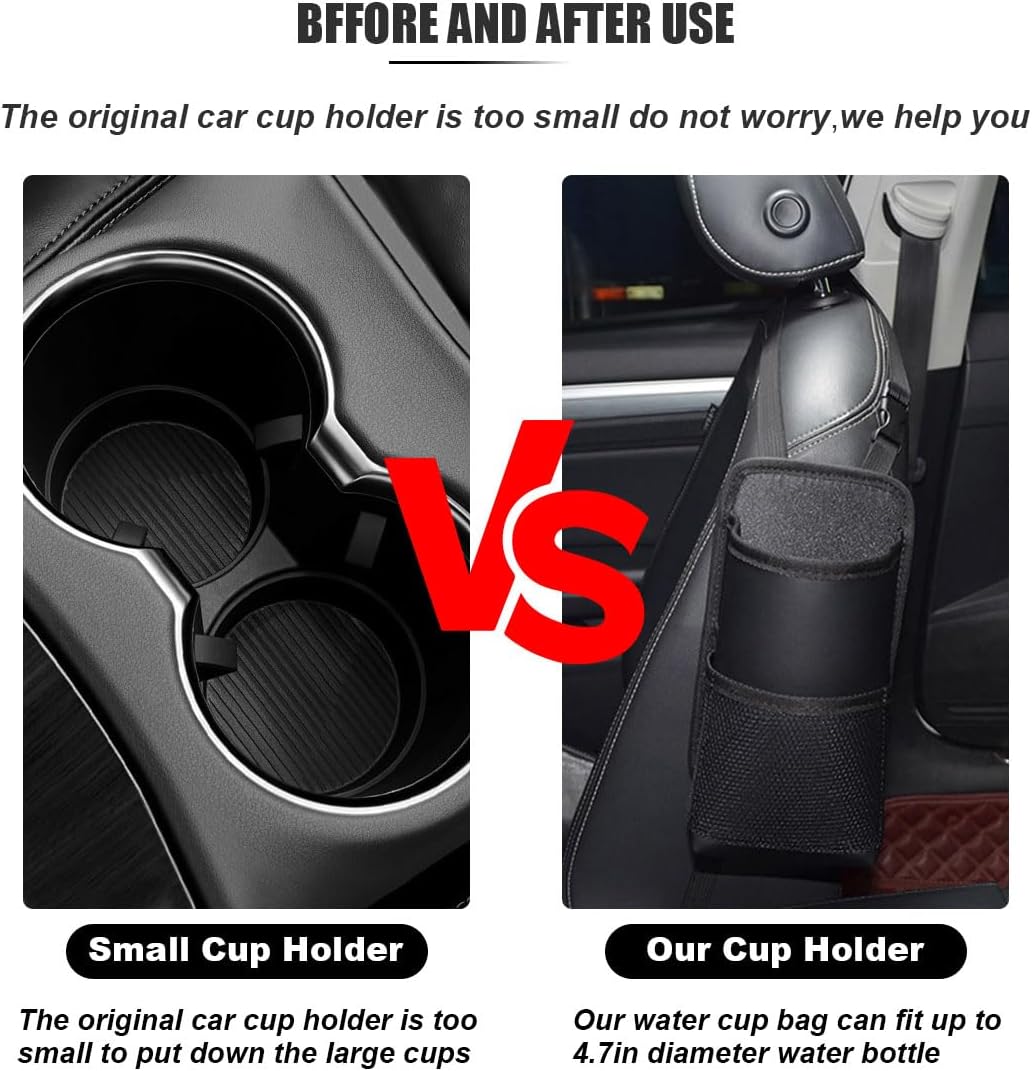 2-in-1 Large Cup Holder, 80 oz Multifunctional Car Seat Side Organizer, Hanging Water Bottle Holder Bag, Car Stuff Holder with Mesh Pocket for Phone & Drink, Suitable for Car SUV Truck (1 PC)