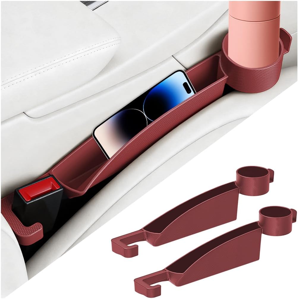 Car Seat Gap Filler, 2PCS Anti-Drop Multifunctional Vehicle Seat Side Gap Plug with Storage Slot, Automotive Blocker Seam Filler Console Organizer, Universal for SUV RV Truck (Beige)