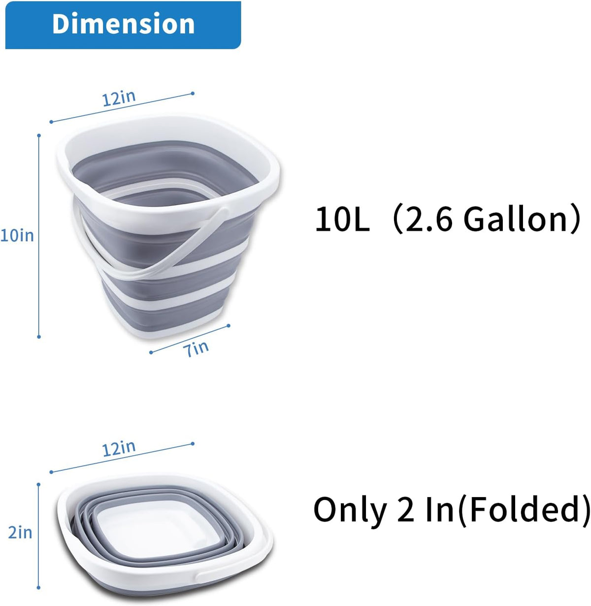 2 Pack Collapsible Buckets 10L 2.6 Gallon Cleaning Bucket Mop Bucket Folding Foldable Portable Small Plastic Water Supplies for Outdoor Garden Camping Fishing Car Wash Space Saving Square