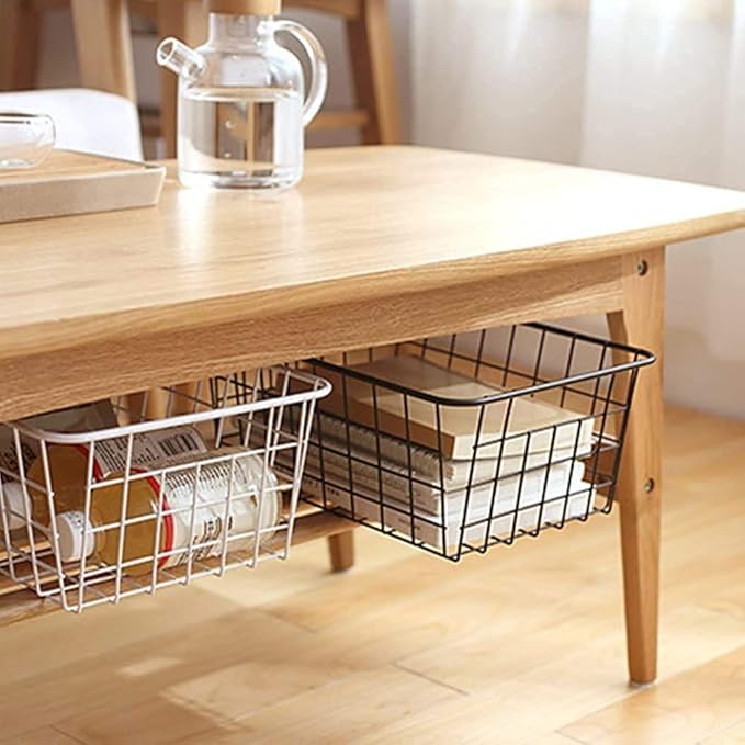 Redrubbit Wire Storage Baskets, Large Farmhouse Metal Freezer Basket Storage Organizer Bins with Handles for Kitchen Cabinets, Pantry, Closets, Bedrooms, Bathrooms, Set of 2, Black
