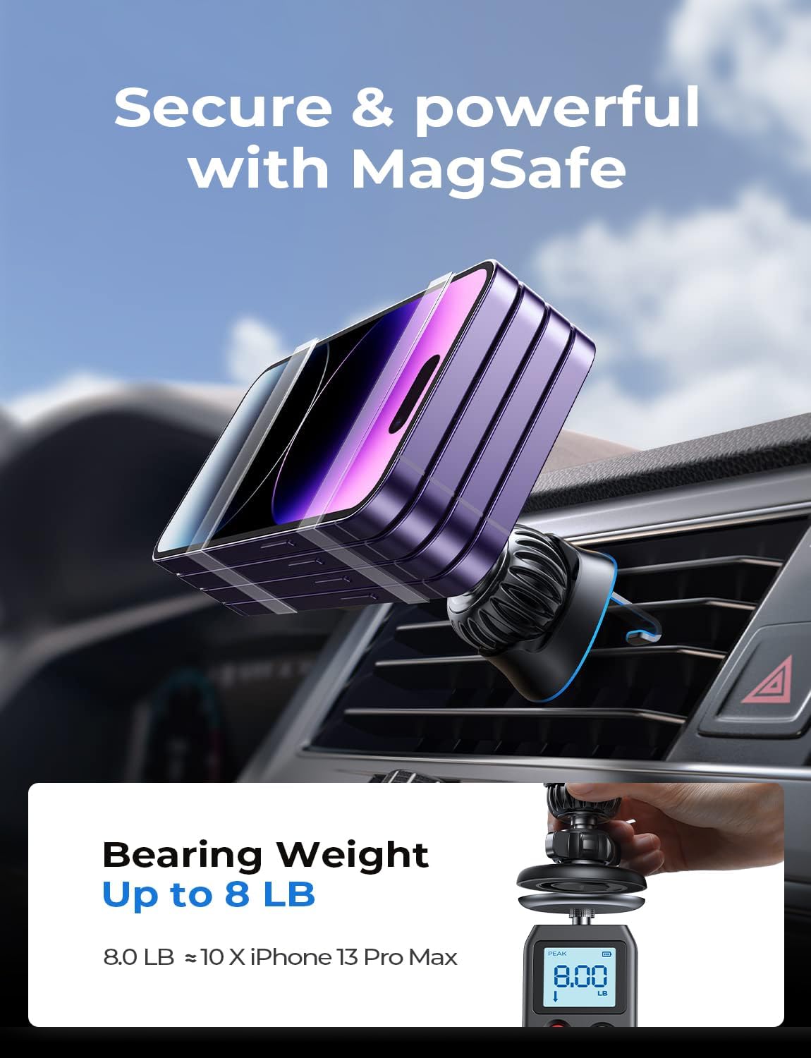 LISEN for MagSafe Car Mount [Strong Magnets] Magnetic Phone Holder for Car Hands Free Cell Phone Mount Cradle Vent & Dashboard Car Accessories for Women Men fit iPhone 17 16 15 14 13 12, Black