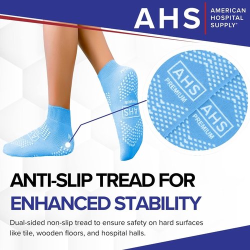 AMERICAN HOSPITAL SUPPLY Non-Slip Hospital Socks, Anti-Skid, Anti-Slip Gripper Socks for Medical or Home Use, Ice Blue, XXX-Large, 6 Pairs