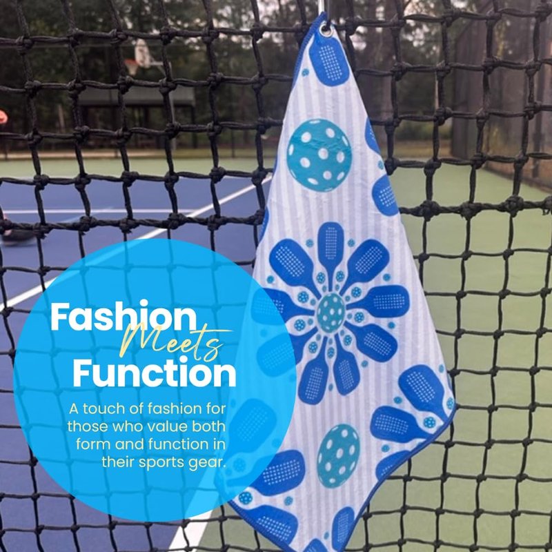 Pickleball Towel, Gifts for Women, Pickleball Accessories, Flower Microfiber & Cotton Athletic Sweat Towel with Carabiner Clip, Blue Pickle Ball Theme Gifts, Pickleball Gear(Blue Flower)