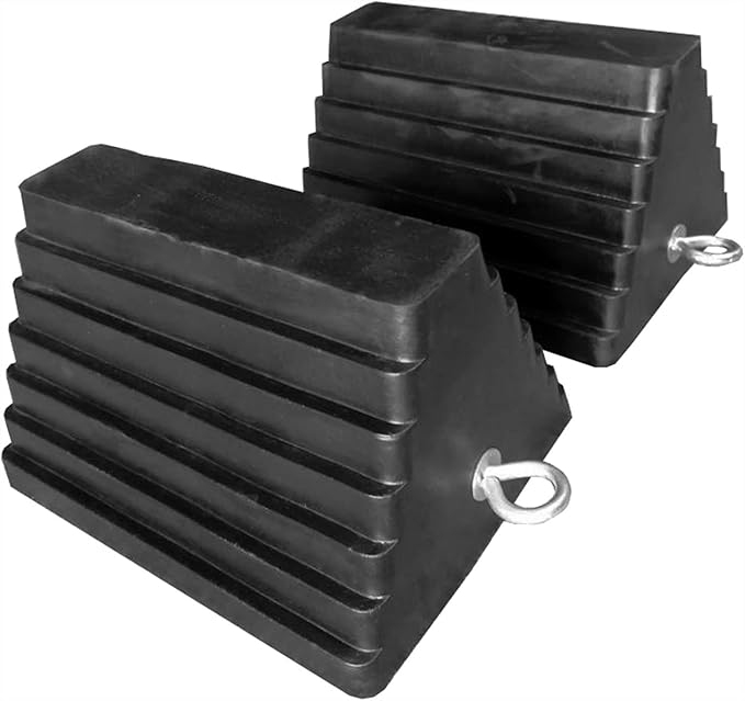 MaxxHaul Rubber Wheel Chock, Large 10" x 8" x 6" Heavy Duty Tire Stop with Non Slip All Weather Grip, Oil Resistant Rubber Block with Steel Eyebolt for Vehicle and Trailer Safety (80681) (Pack of 5)