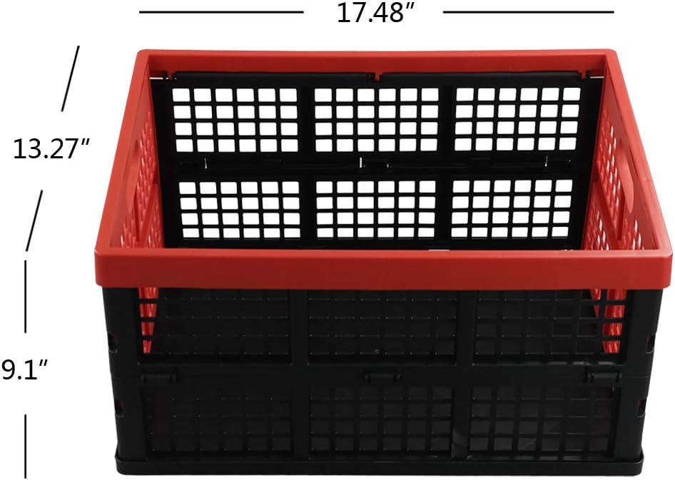 Hespama 35 QT Plastic Folding Milk Crates, Collapsible Storage Bins, 2 Pack