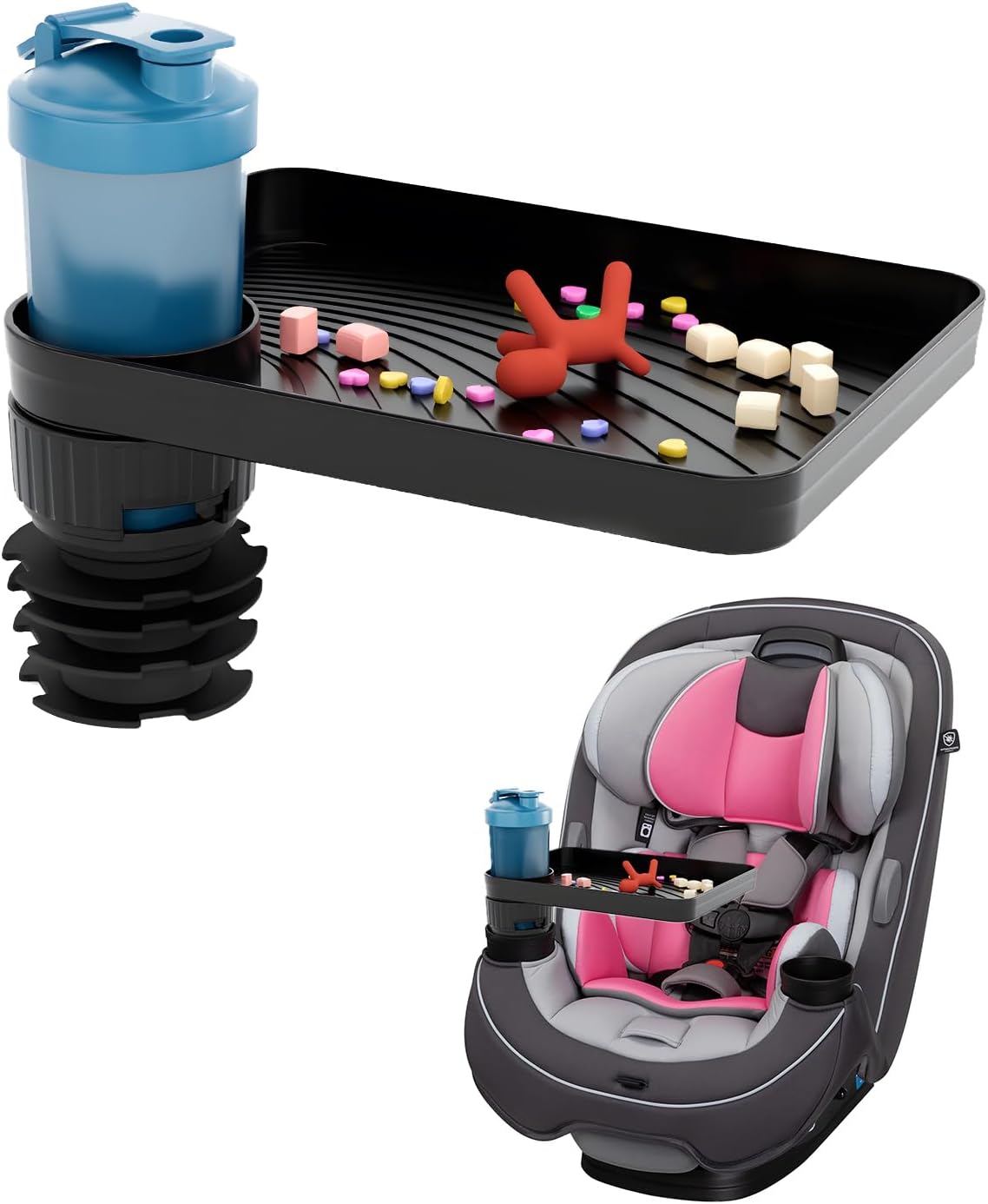 SEVEN SPARTA Car Seat Tray for Kids Fit 2.8"-3.2"Cup Holders for Snack, Toy