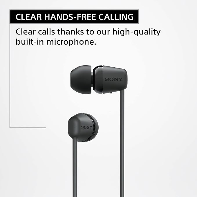 Sony WI-C100 Wireless in-Ear Bluetooth Headphones with Built-in Microphone,Black,(Pack of 2)