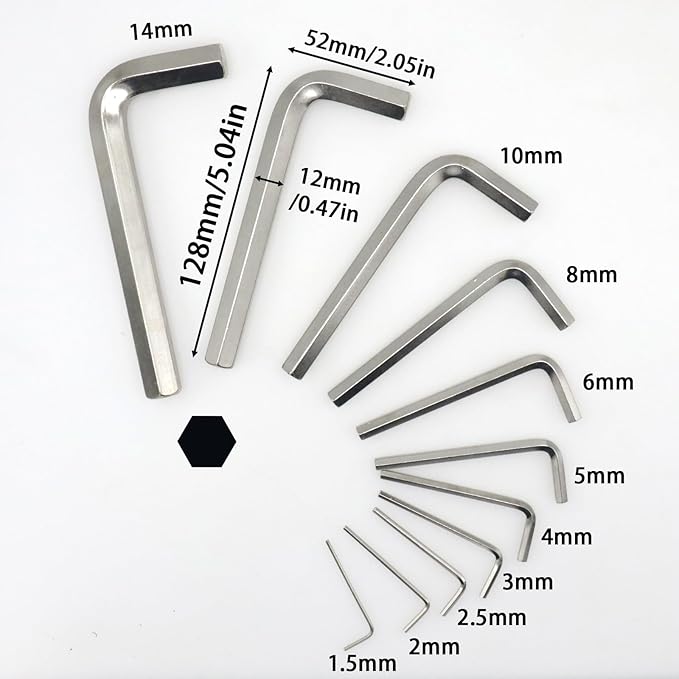 12mm Hex Key Wrench Set, 2Pcs Precision L-Shaped Allen Wrenches, Sturdy Hexagon Tool Kit for Repairing Bikes & Furniture, Small Metric Hex Spanner with Hex Head Replacement