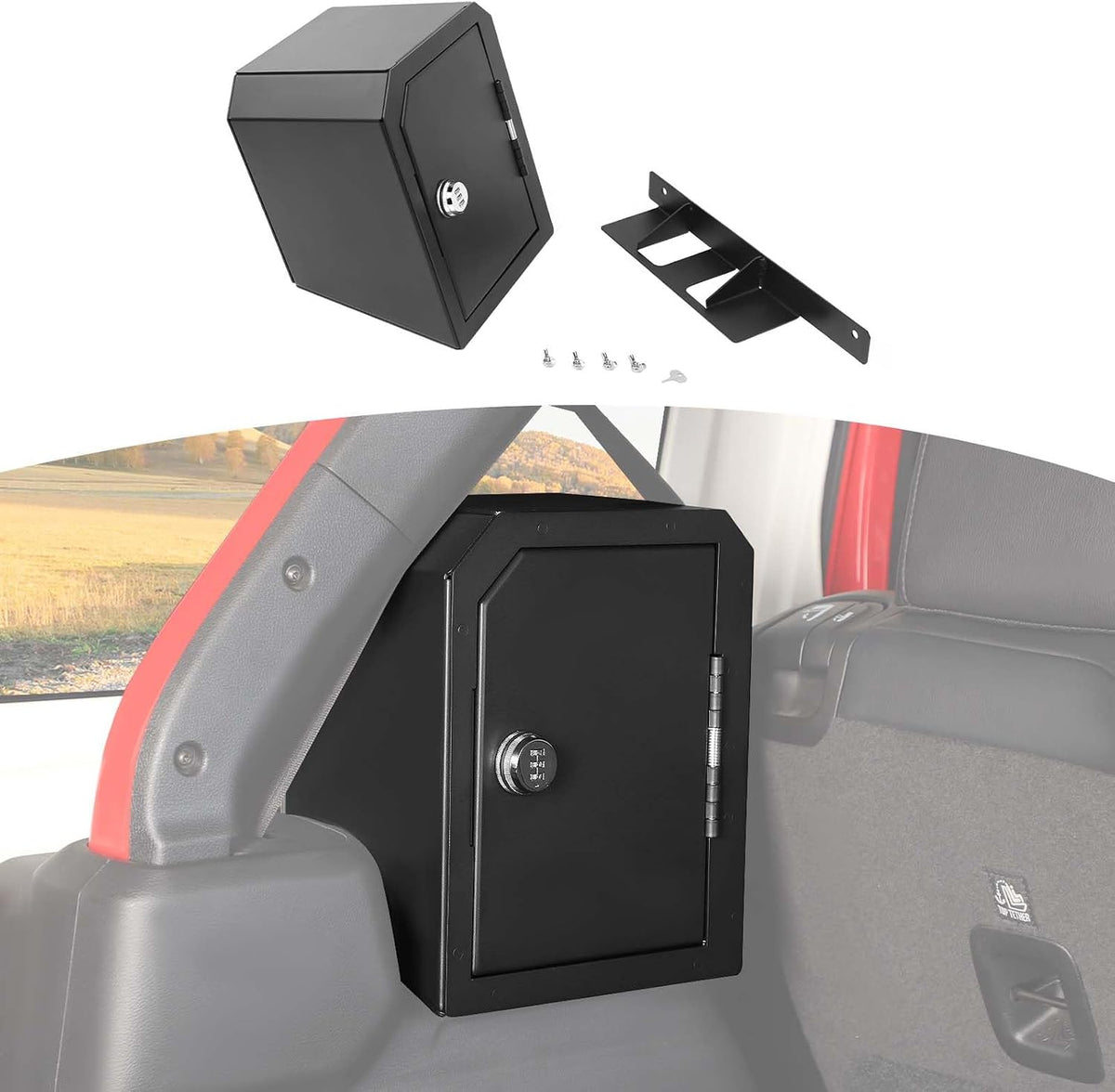 for 2024+ Jeep JLU Left Side Trunk Safe Box with Security Lock for Jeep Wrangler JLU 2024-Present 4DR Black Metal Storage Accessories