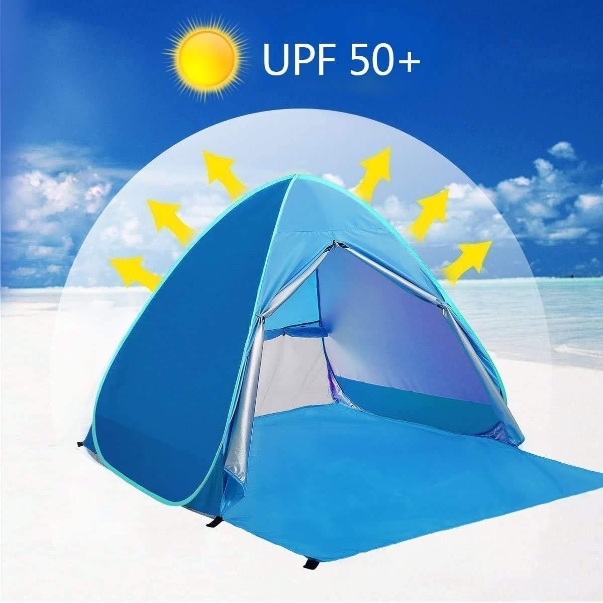 Skiennix Pop Up Beach Tent - UPF 50+ Sun Shelter for 2-3 People | Ideal for Camping, Fishing & Picnics (Blue)