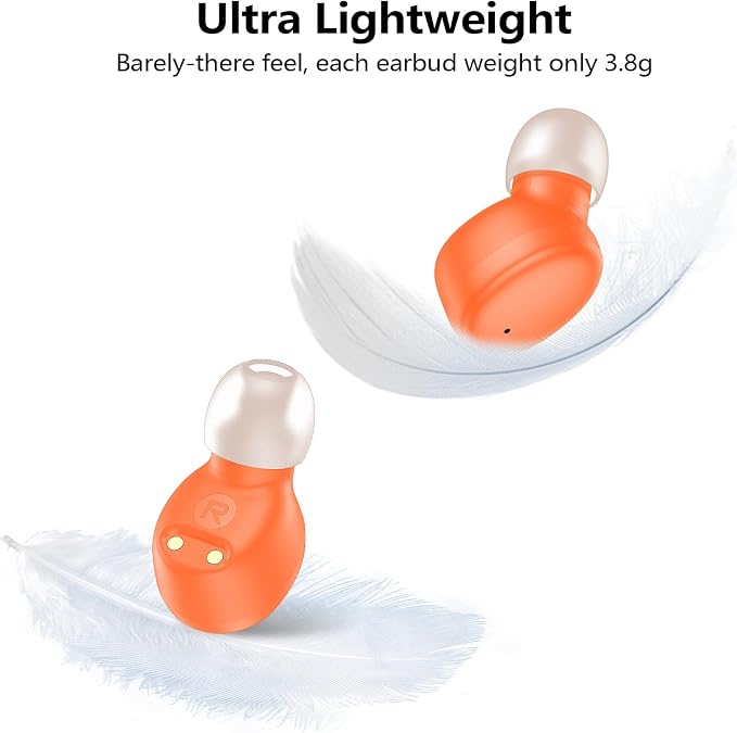 kurdene Wireless Earbuds Bluetooth 5.3 Light Weight in Ear Headphones | Premium Sound Bass Ear buds with Charging Case,Touch Control,Built in Mics Headset,Clear Calls for Sports Workout Orange