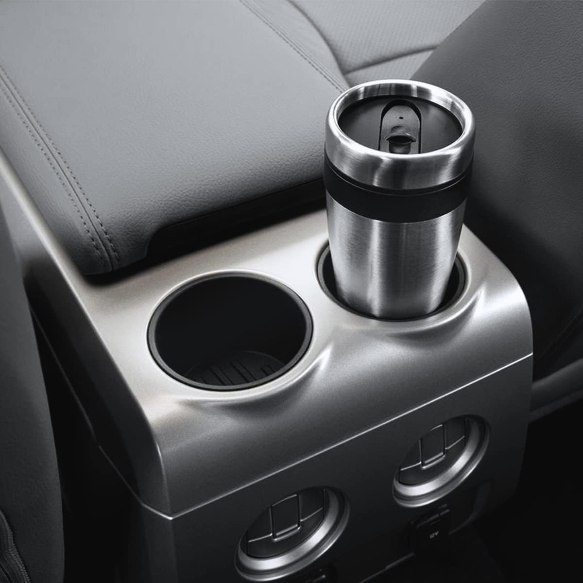 Rear of Center Console Cup Holder for Ford F150 2009-2014 with Flow Through Console Cup Holder Replacement Insert for F150 TPE Drink Bottle Holder 2PCS (with Flow Through Console)