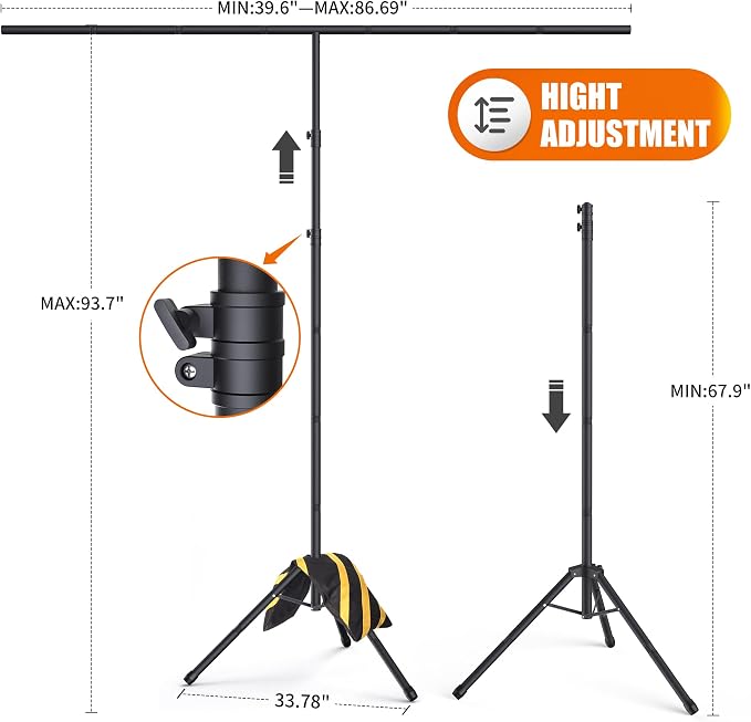 Forlogic Portable T-Shape Backdrop Stand Support Kit 8x7.2ft, Adjustable Photo