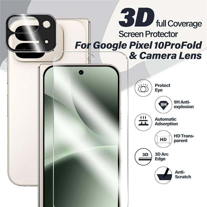 BIGFACE for Pixel 10 Pro Fold Tempered Glass Screen Protector + Camera Lens