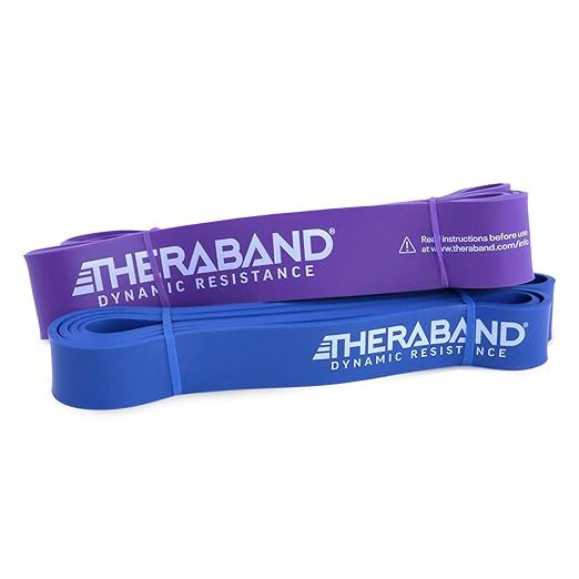 THERABAND High Resistance Bands, Set of 2 Elastic Super Bands for Improving Flexibility, Injury Rehab, & Full Body Workouts, Stretch Bands for Lifting, 1 Light & 1 Medium Band, Multi