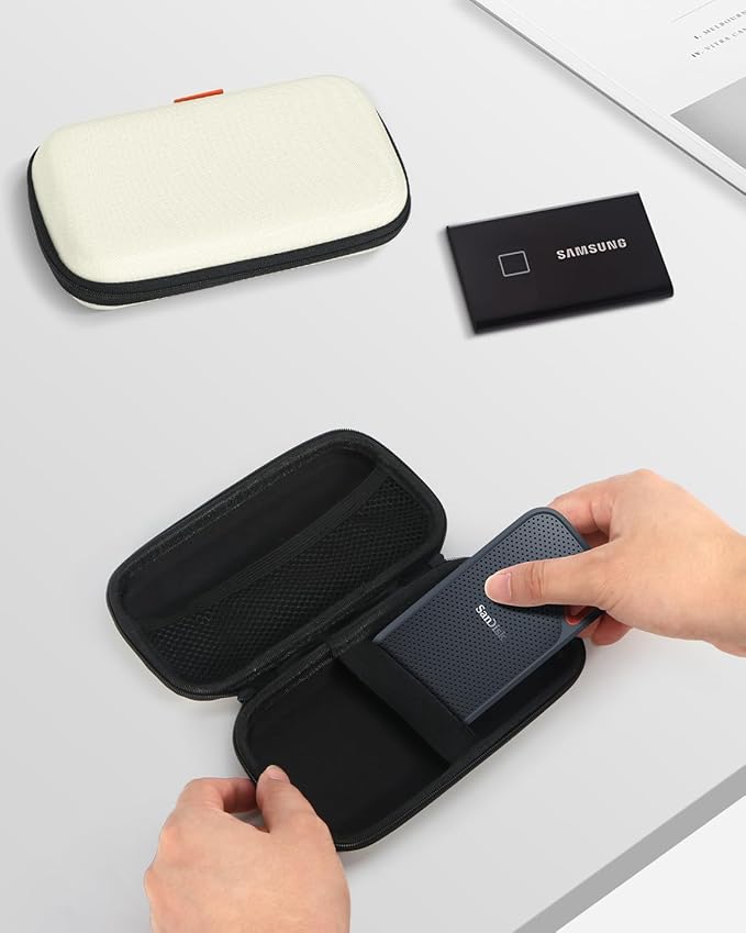 Off White Small Travel Electronic Organizer Case - Universal Hard Carrying Case Portable Storage Pouch Bag for Tech Accessories, Cable, Cord, MP3 Players, Card, Car Key Cash, SD Card