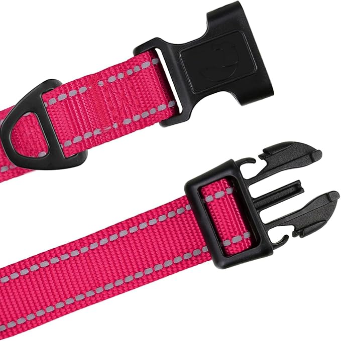 TagME Small Dog Collars, Adjustable Reflective Nylon Pet Collar with Quick Release Buckle for Small Dogs, Hot Pink, 5/8" Width