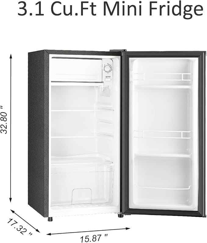 3.1 Cu.Ft Mini Fridge with Freezer, Single Door Mini Refrigerator, 7 Settings Temperature Adjustable, Compact Refrigerator for Apartment,Dorm, Office, Bedroom