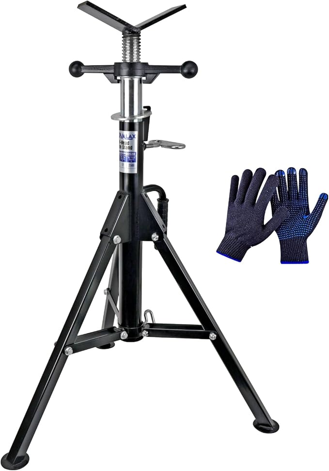 CARVALAX V-Head Pipe Jack Stands, 28"-52" Adjustable Pipe Stand Fits 1/2" - 12" Pipe Capacity w/ 2500LB Load Capacity, Steel Pipe Stand for Welding w/Portable Folding Legs