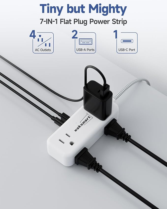Flat Plug Extension Cord 15 Feet with 4 AC Outlets 3 USB Ports (5V/3.4A 17W), 15Ft Long Braided Cord for Home Office Dorm 13A 1625W