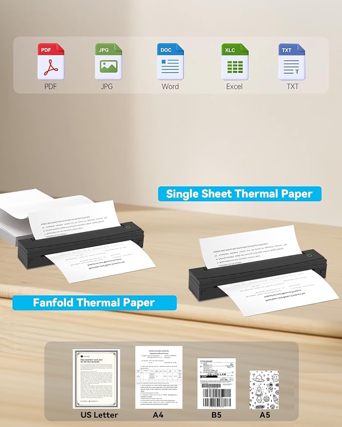 Portable Printer Wireless for Travel, D80 Thermal Printer, Inkless Printers