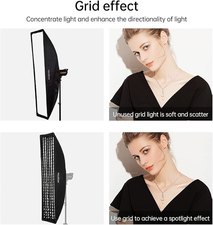 Godox FW30x120cm / 12"x47" Bowens Mount Strip Honeycomb Grid Softbox, Portable