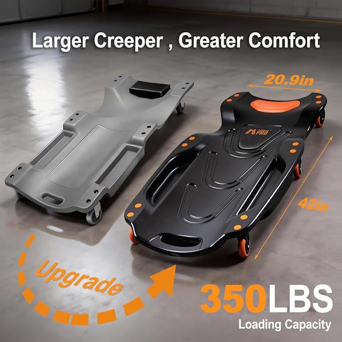 42" Mechanic Creeper with 6 Swivel Casters, Ergonomic Car Creeper with 2 Soft Pads, 350LBS Capacity Low-Profile Design & 2 Tool Trays for Automotive and Garage Repair