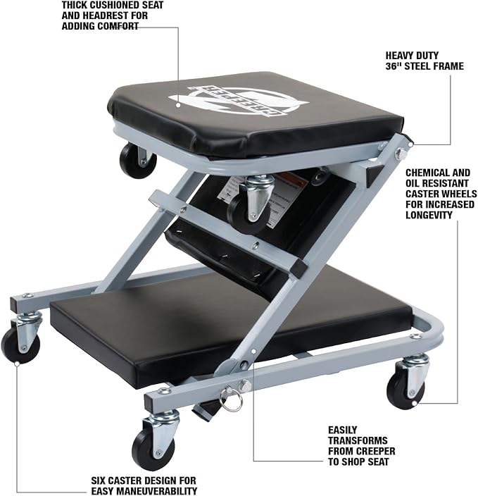 Pro-Lift 300 Lbs Mechanic Creeper 2 in 1 Foldable Creeper Seat