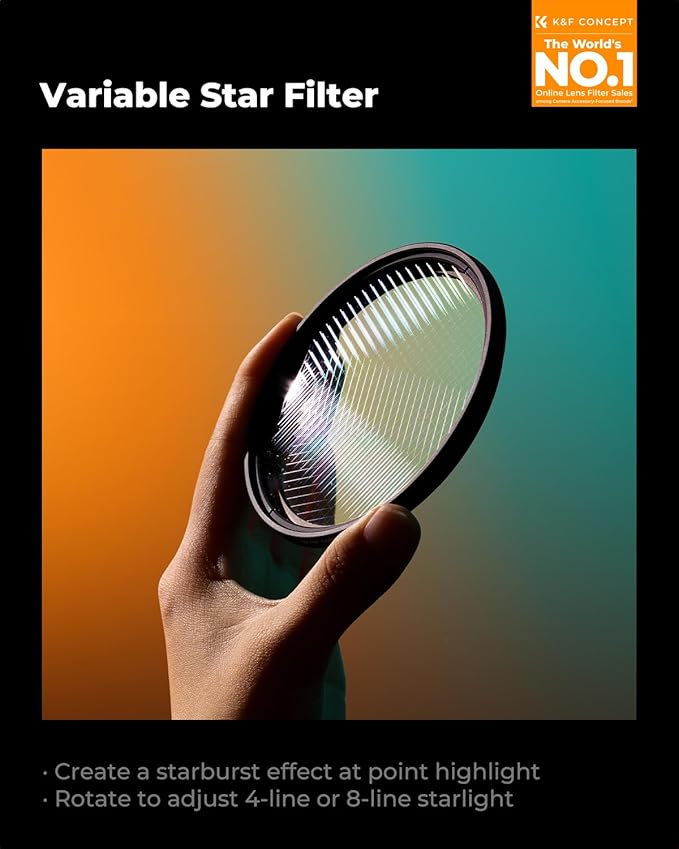 K&F CONCEPT 49mm Variable Star Filter Cross Screen Starburst Filter 4, 8 Points