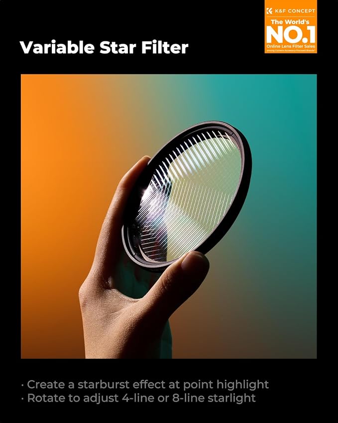 K&F CONCEPT 77mm Variable Star Filter Cross Screen Starburst Filter 4, 8 Points