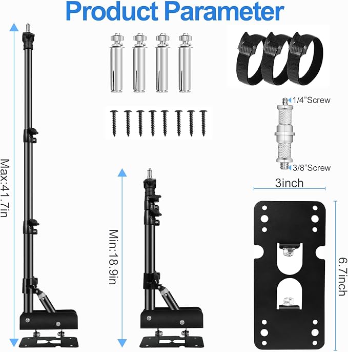 EMART Ring Light Wall Mount Boom Arm, Adjustable 42in/106cm Mounted Overhead