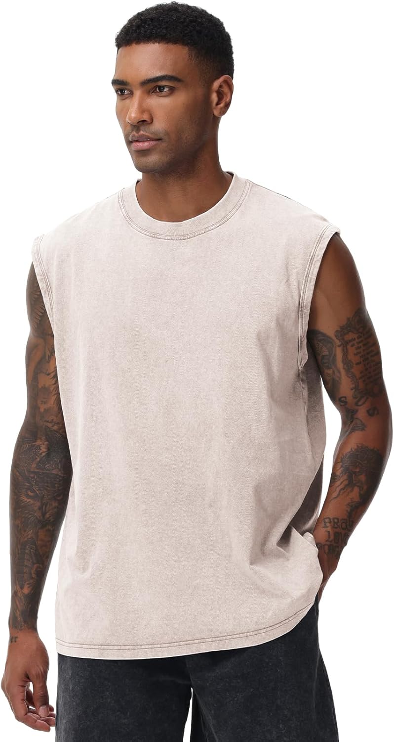 Skiennix Men's Workout Tank Tops - Sleeveless Muscle Shirt for Gym & Running | Acid Wash Design