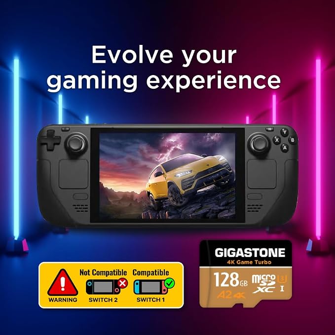 【For Switch 1 Only】GIGASTONE 128GB Micro SD Card, 4K UHD Game Turbo, MicroSDXC