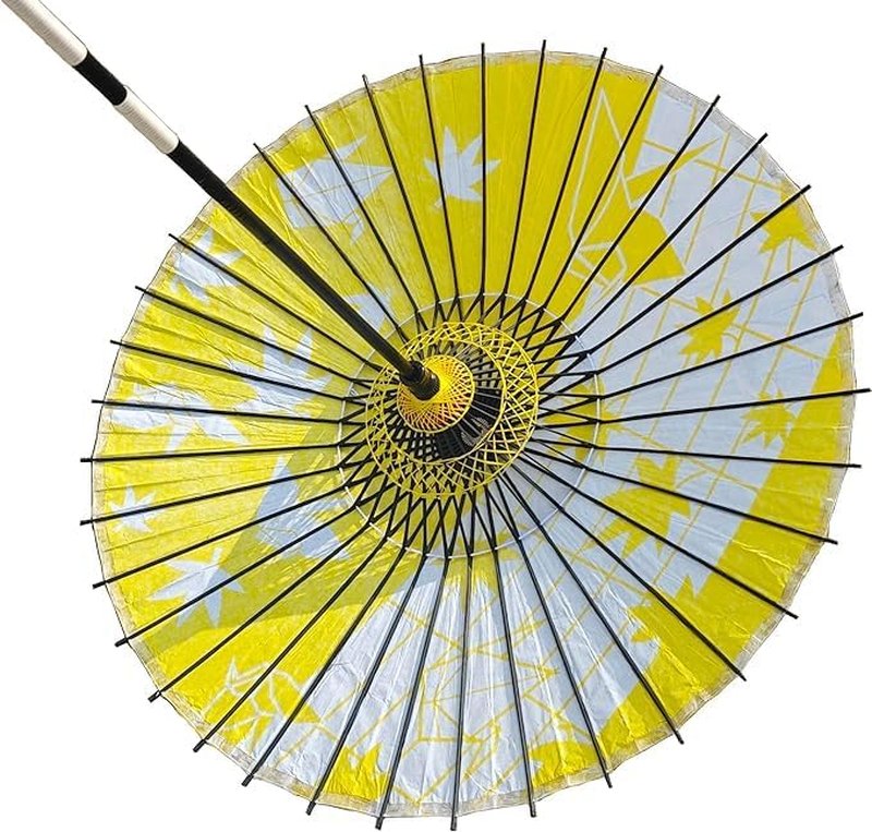 山本竹細工屋 （YAMAMOTOTAKIZAYIKUYA) Japanese Style Folding Umbrella with Handle for Dancing or Photography Yellow Folded Crane