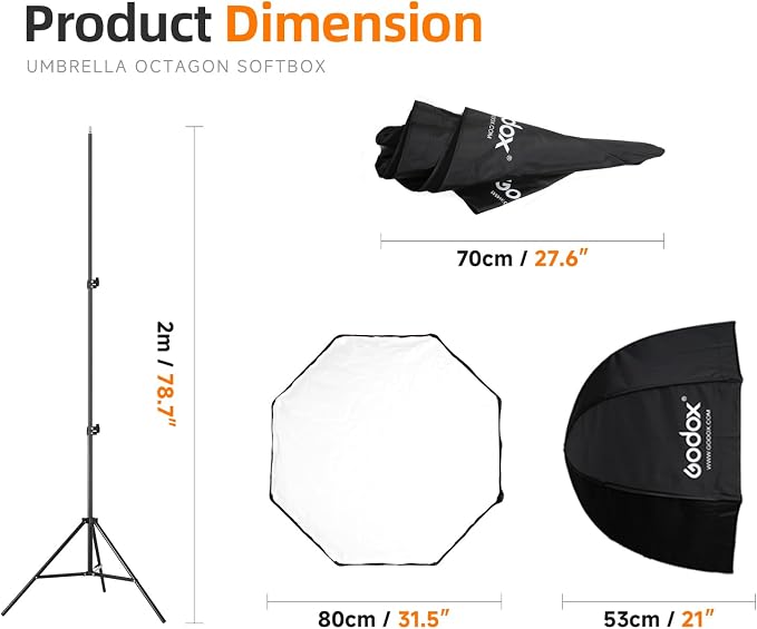 Godox Photo Studio 80cm 31.5in Portable Octagon Umbrella Softbox, 190cm Light