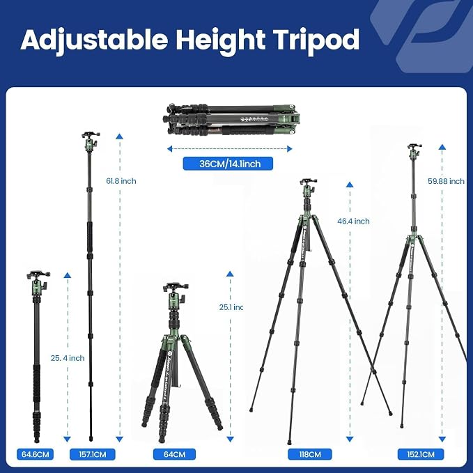 Fotopro 60inch Carbon Fiber Tripod Compact Camera Tripod