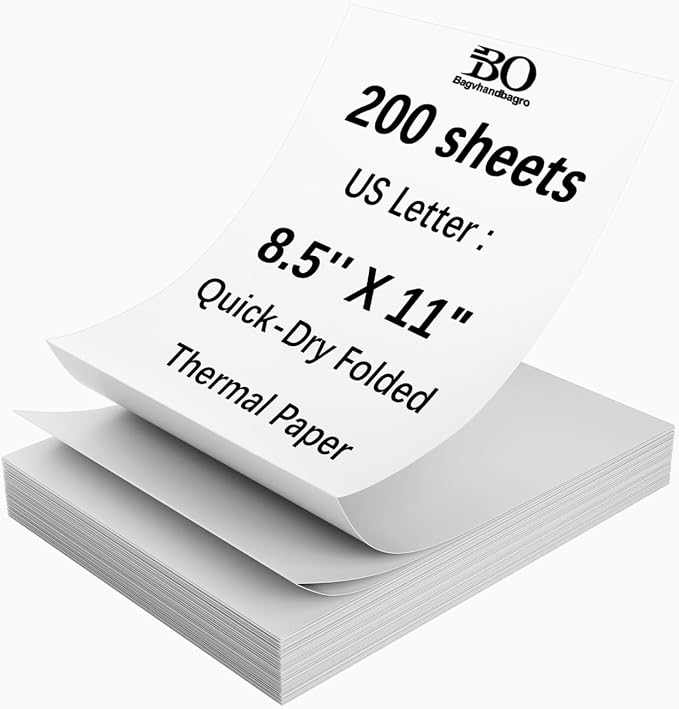 Thermal Printer Paper 8.5 x 11 Inch, 200 Sheets US Letter Size Thermal Paper