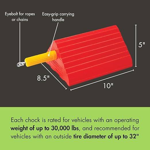 Checkers One Large Wheel Chock for 27-32" Tires, Heavy Duty Wheel Chocks for Semi Trucks, Utility, Tractor Trailer, 30k lb Load Capacity, Made in The USA, Polyurethane, UC1400-4.5