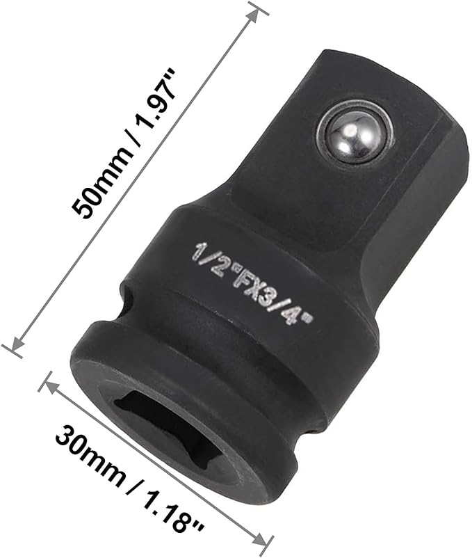 1/2" Drive (Female) x 3/4" (Male) Impact Socket Adapter, CR-MO Steel, Compatible with Air Impact Wrenches, Breaker Bars, Ratchets