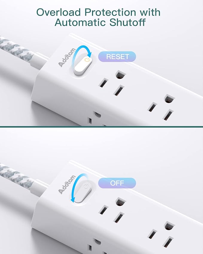 Surge Protector Power Strip - 10 FT Extension Cord, Power Strip with 12 Widely AC Outlet 3 USB, Flat Plug, Wall Mount Overload Protection, 1050J, Desk Charging Station for Home Office, ETL Listed